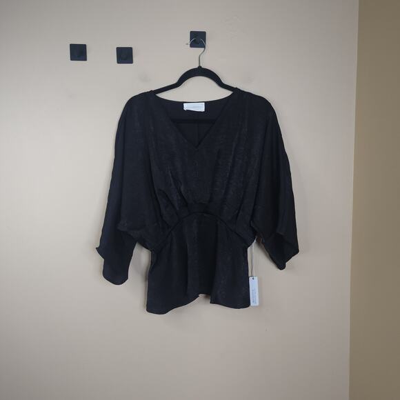 Six/Fifty Batwing Sleeve Empire Waist V-neck Blouse in Black Size S - Picture 1 of 8